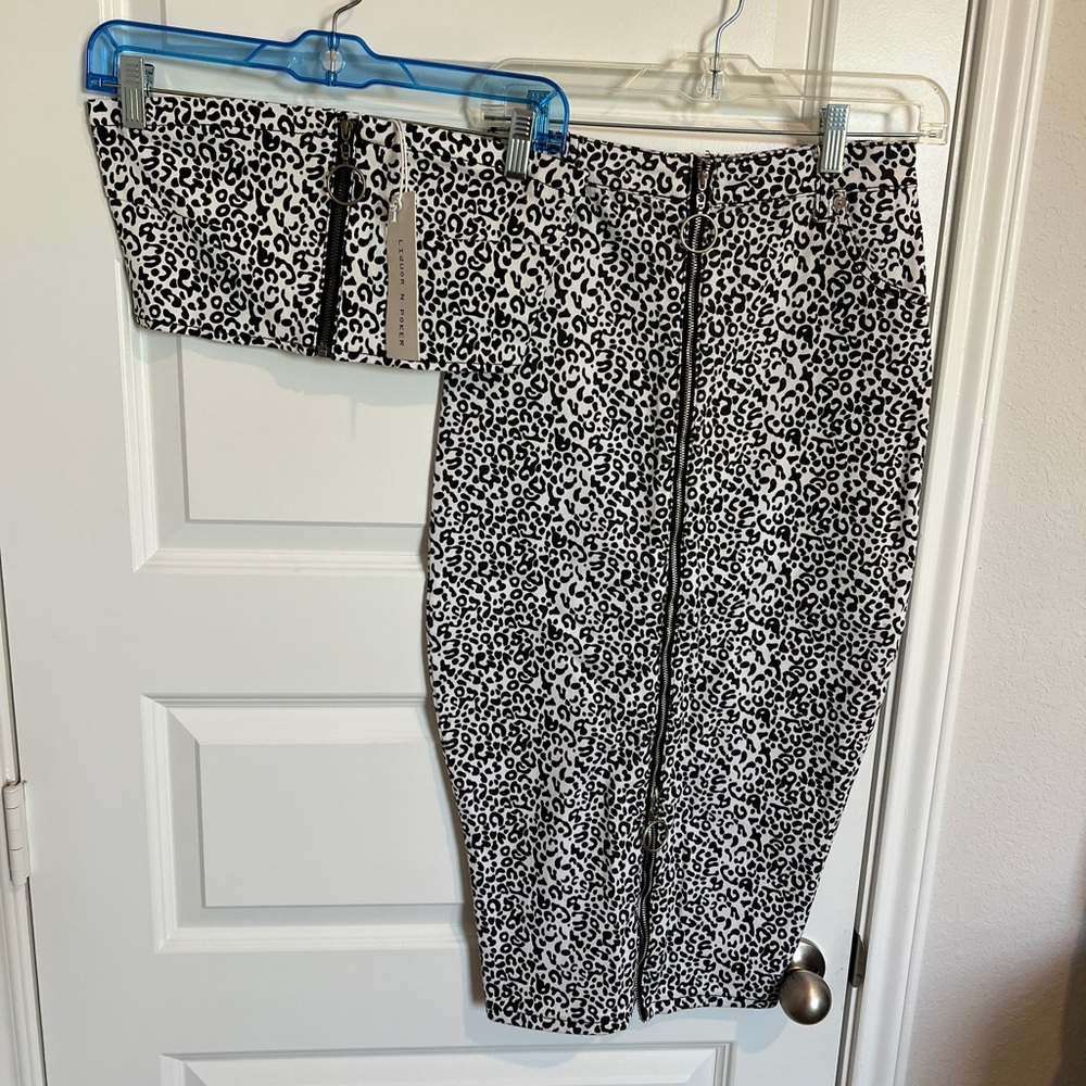 ASOS Liquor N Poker Leopard Print Women's tube top & skirt denim set